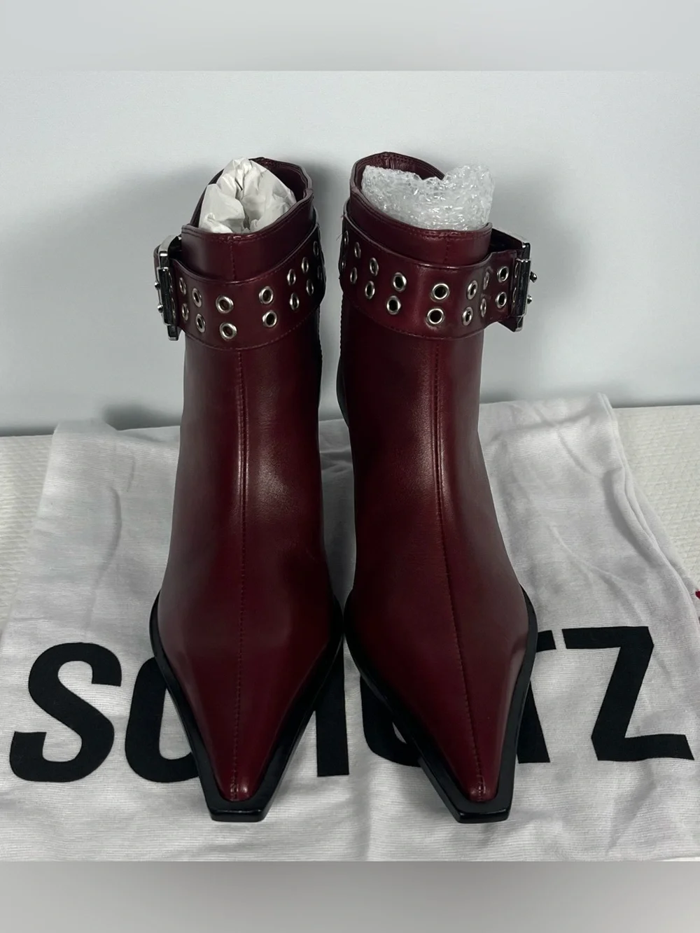 SCHUTZ Jess Booties In Rich Burgundy Leather Size 7B New In Box